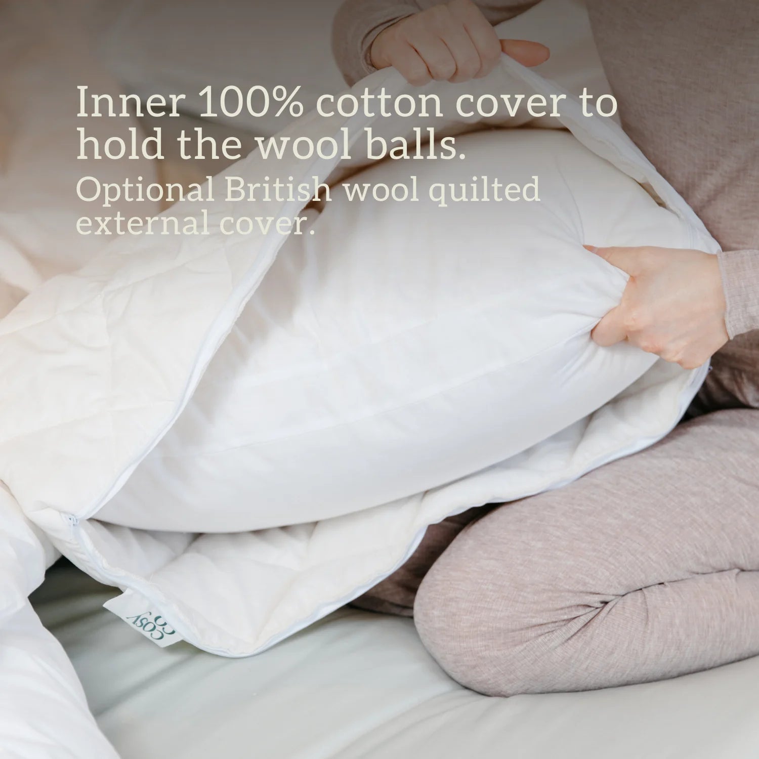 Handcrafted in the UK using organic British wool and 100% cotton cover (both OEKO-TEX standard 100), this pillow offers comfort and sustainability. Add the optional quilted cover for extra cosiness.