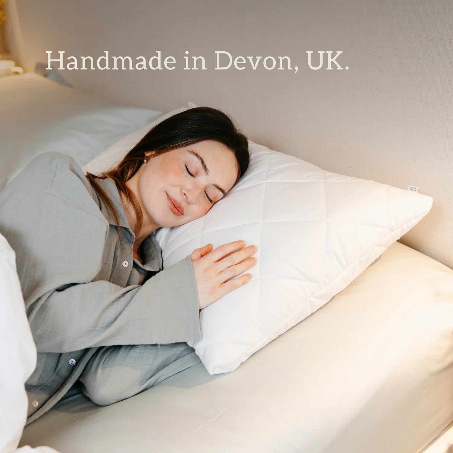 Handcrafted in the UK using organic British wool and 100% cotton cover (both OEKO-TEX standard 100), this pillow offers comfort and sustainability. Add the optional quilted cover for extra cosiness. Handmade in Devon, UK.
