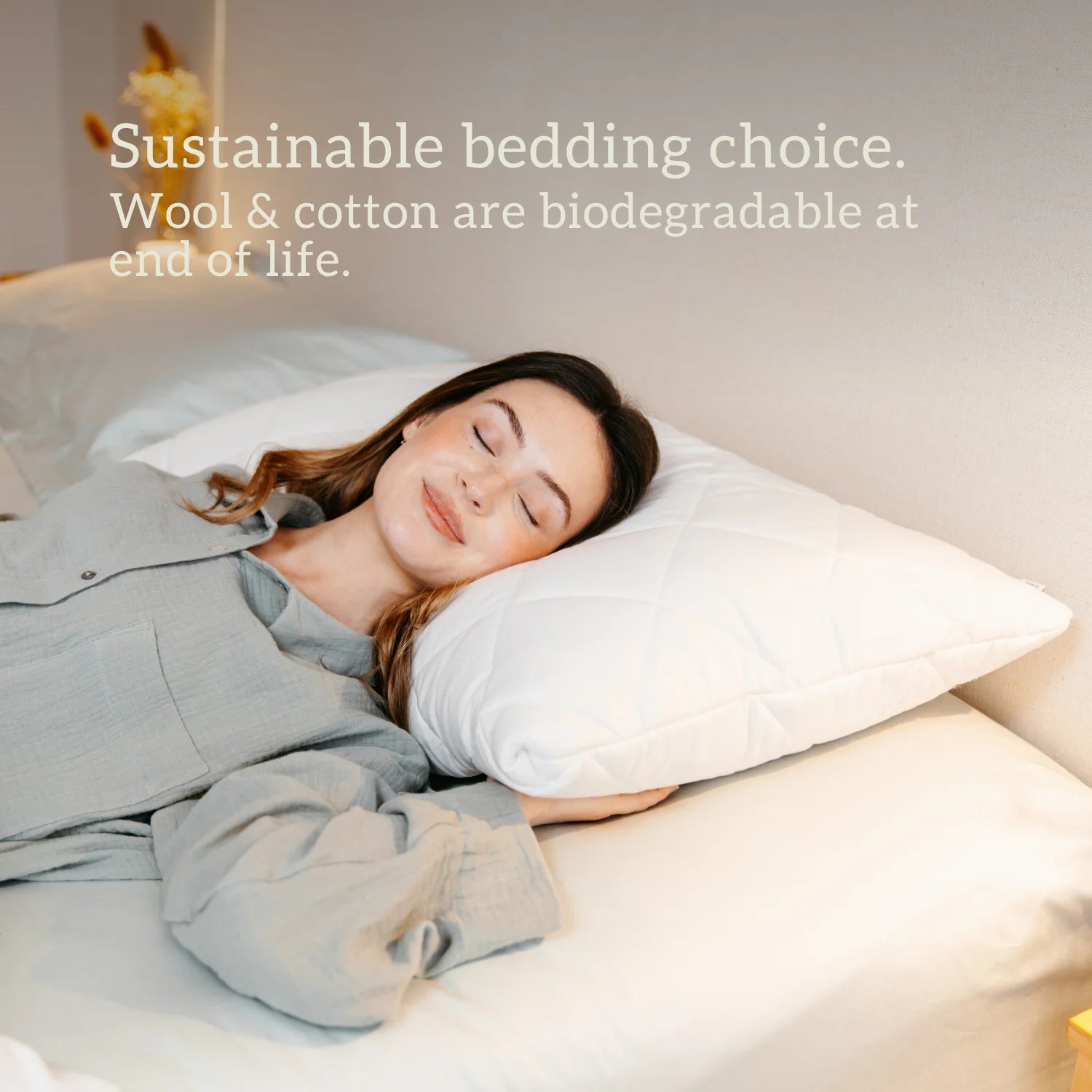 Handcrafted in the UK using organic British wool and 100% cotton cover (both OEKO-TEX standard 100), this pillow offers comfort and sustainability. Add the optional quilted cover for extra cosiness. Sustainable bedding choice.