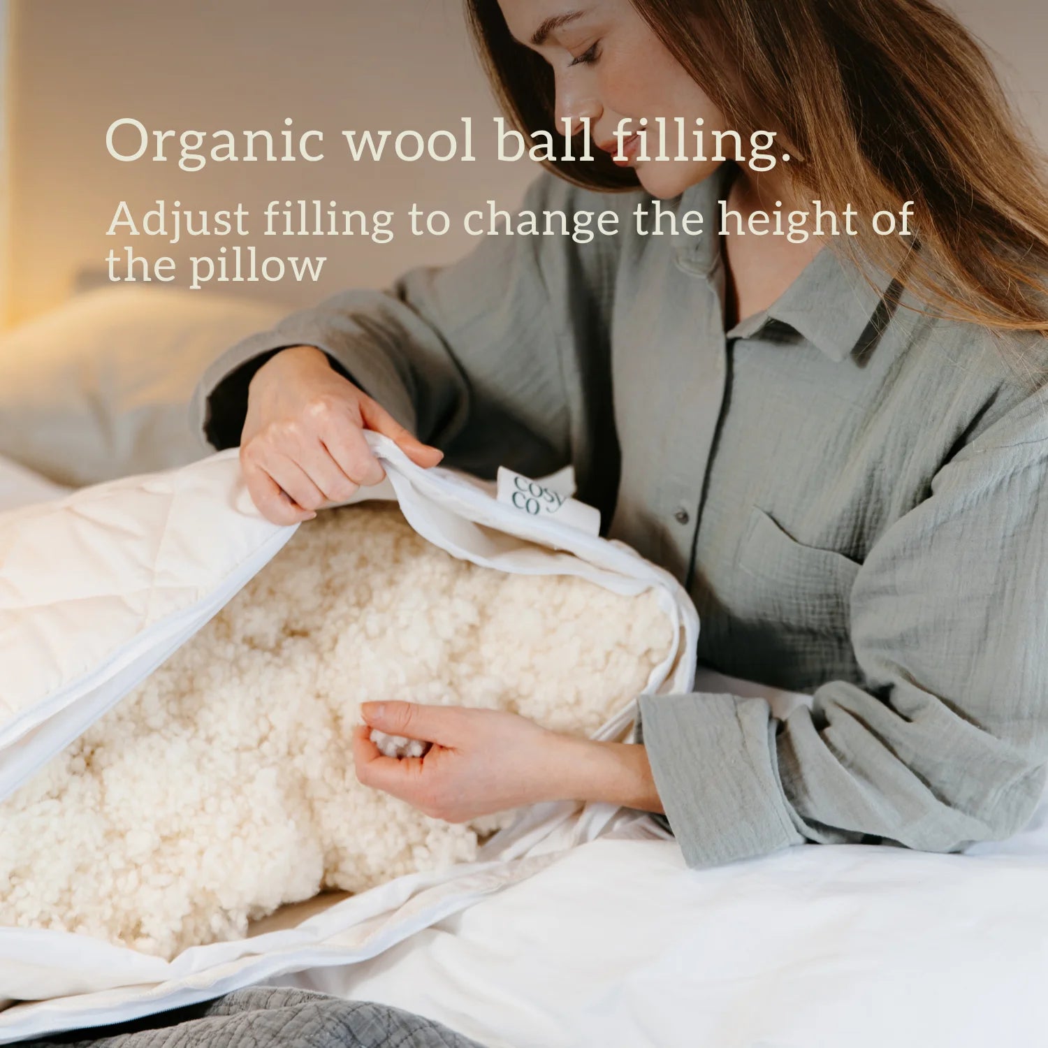 Handcrafted in the UK using organic British wool and 100% cotton cover (both OEKO-TEX standard 100), this pillow offers comfort and sustainability. Add the optional quilted cover for extra cosiness. Adjust filling to change the height of the pillow.