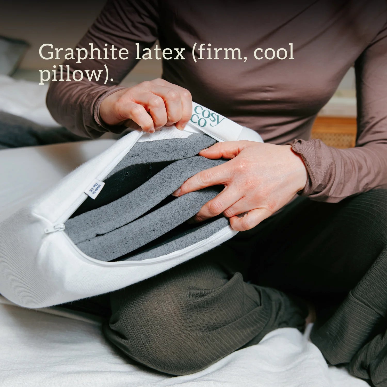 CosyCo Graphite Latex Pillow - Height Adjustable firm, cool pillow