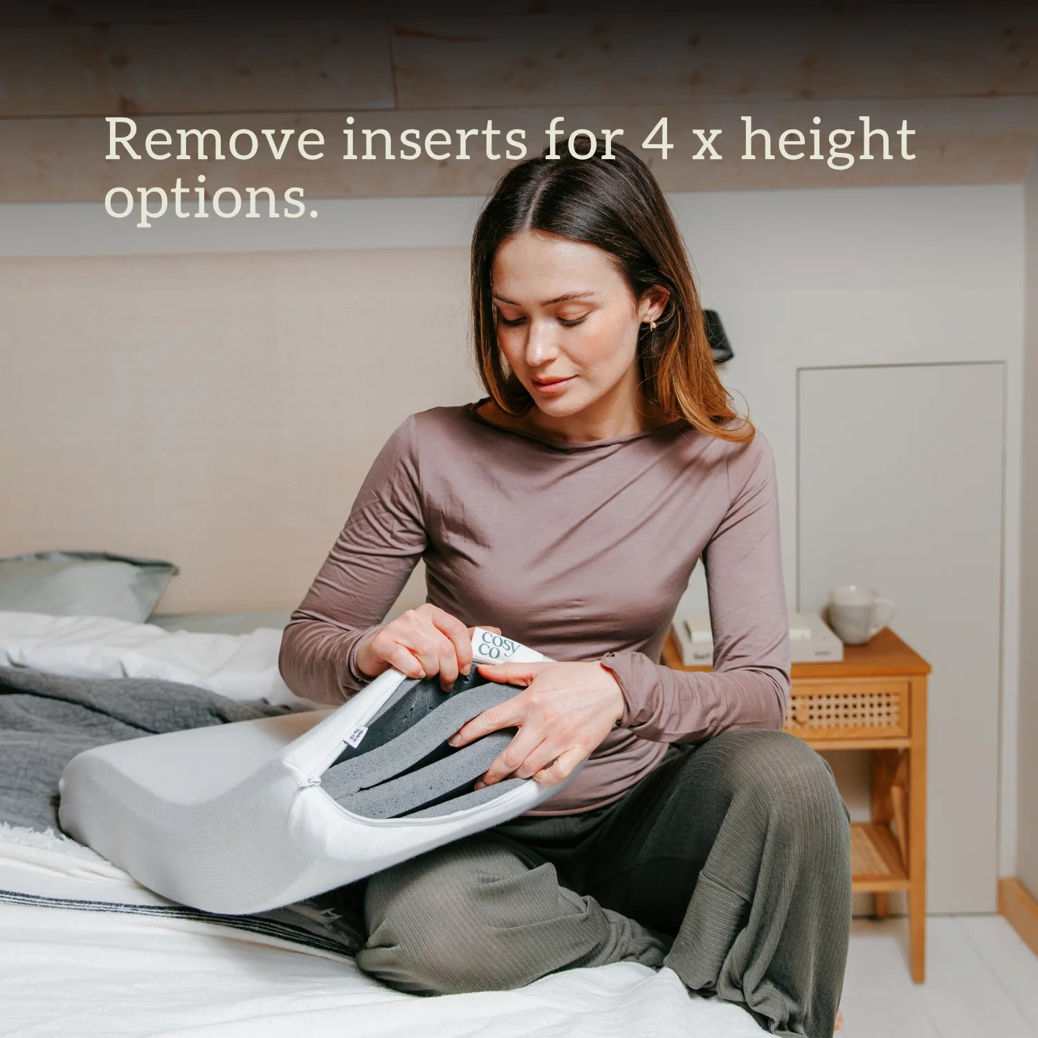 CosyCo Graphite Latex Pillow - Height Adjustable - removable inserts for 4x height options