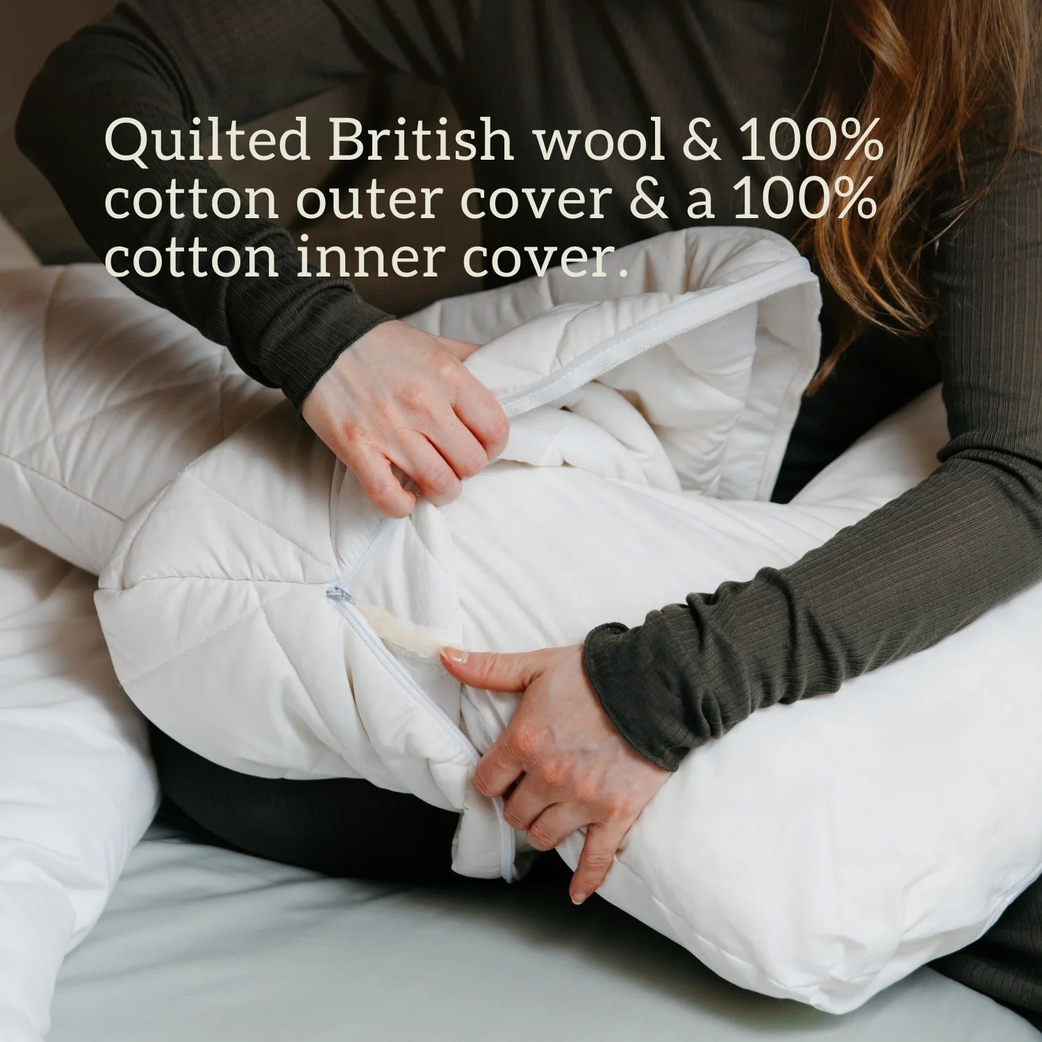 Organic British Wool V shaped Pillow - Quilted British wool & 100% cotton outer cover & a 100% cotton inner cover.