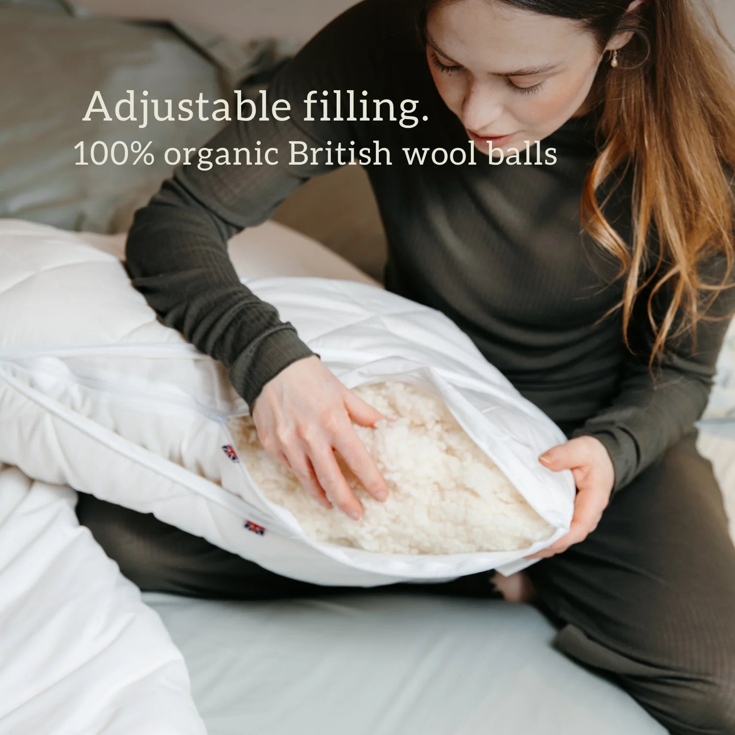 Organic British Wool V shaped Pillow - Adjustable filling 100% organic British wool balls.