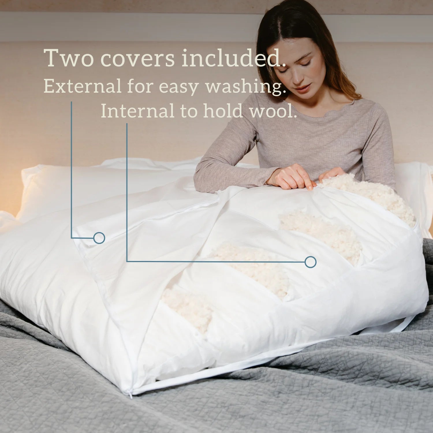 Organic Wool Bed Wedge two covers for easy washing