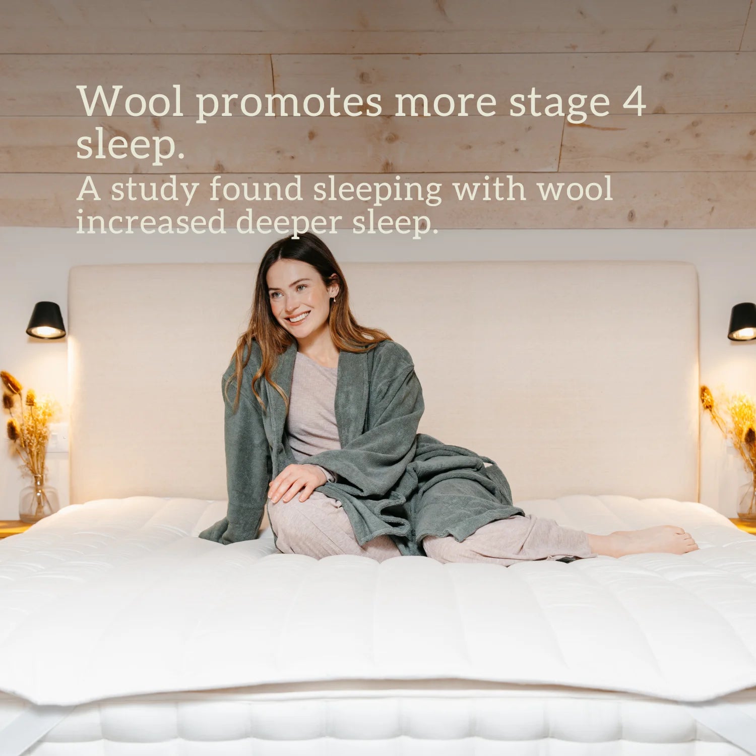 British Wool Mattress Topper - 100% Egyptian Cotton Handmade in the UK Wool promotes more stage 4 sleep. A study found sleeping with wool increased deeper sleep.