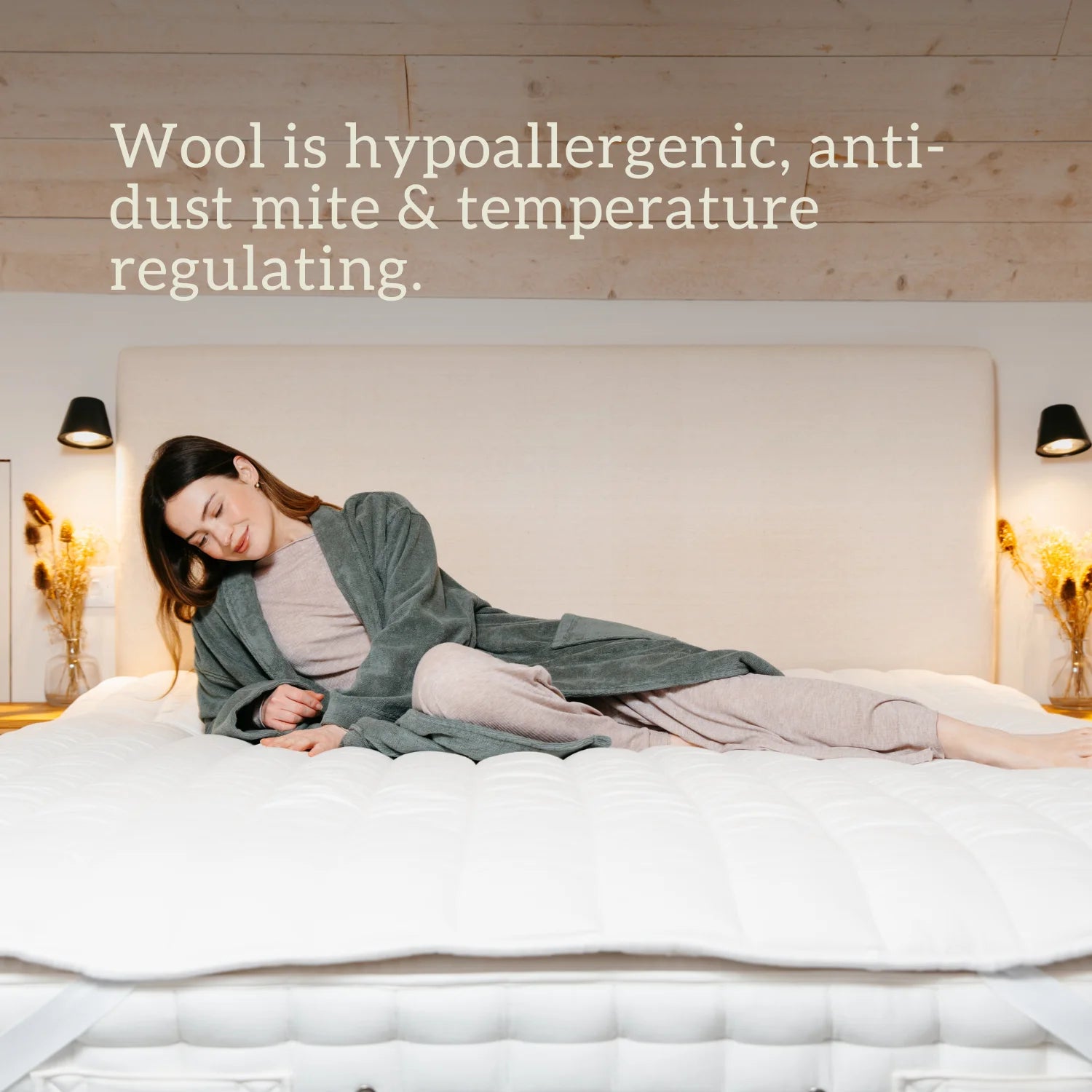 British Wool Mattress Topper - 100% Egyptian Cotton Handmade in the UK Wool is hypoallergenic, anti-dust mite & temperature regulating.