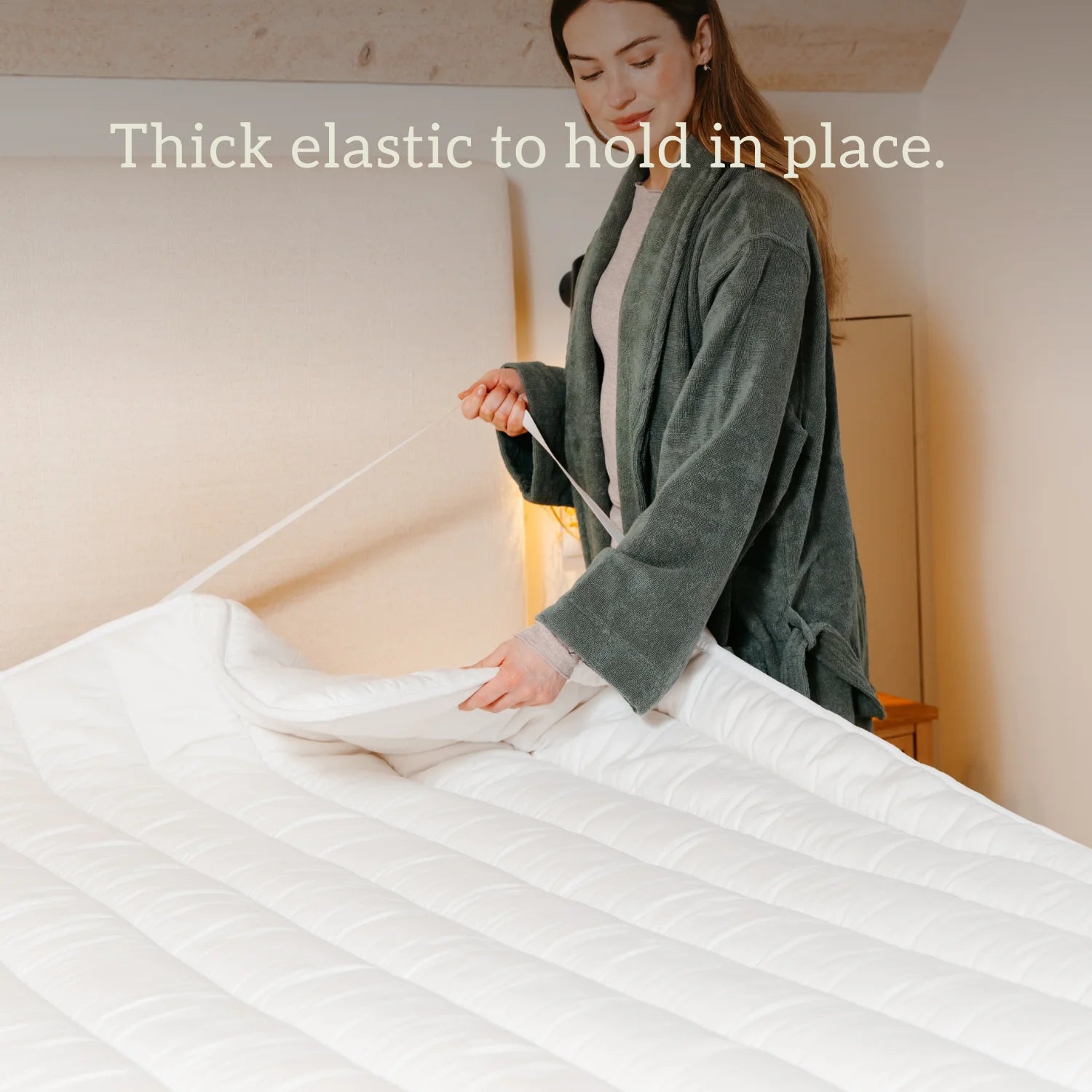 British Wool Mattress Topper - 100% Egyptian Cotton Handmade in the UK Thick elastic to hold in place.
