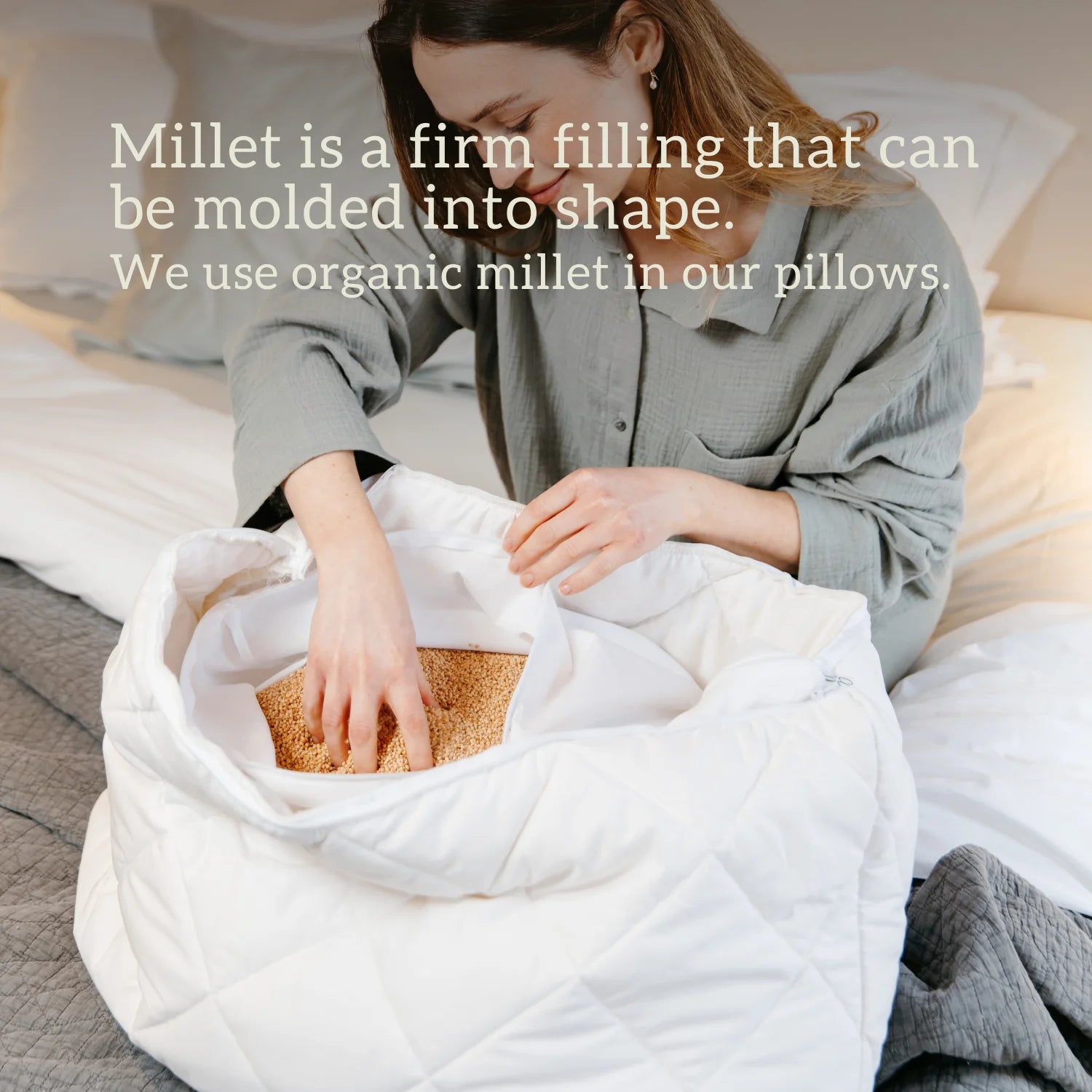 Organic Millet Pillow - 100% cotton Cover handmade in the UK no Plastic Firm filling molded and shaped