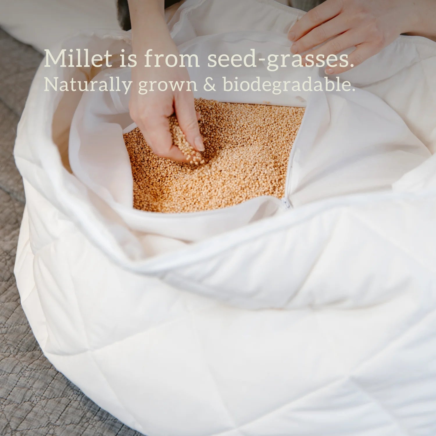 Organic Millet Pillow - 100% cotton Cover handmade in the UK no Plastic naturally grown & biodegradable