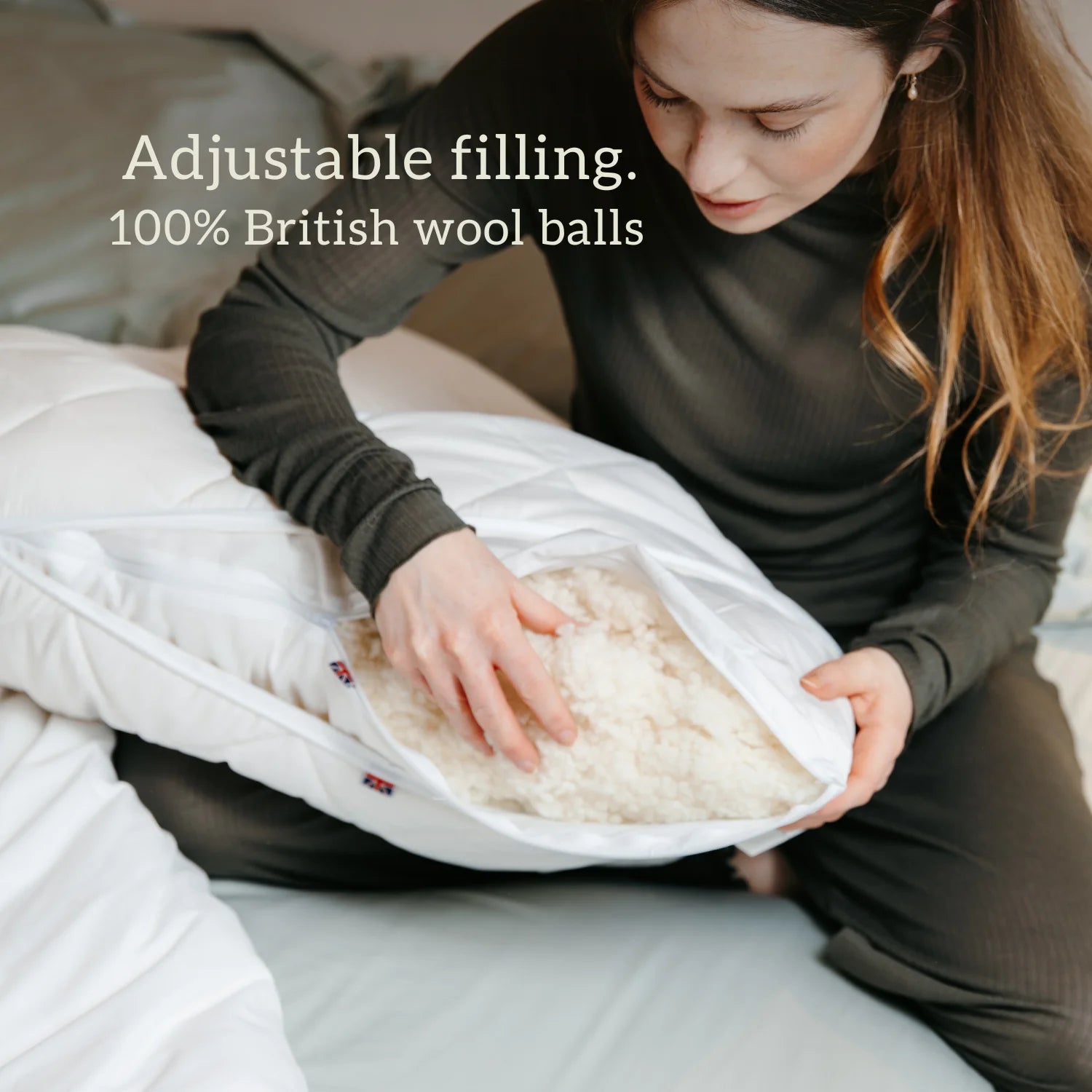 British Wool V shaped Pillow - Adjustable filling 100% organic British wool balls.