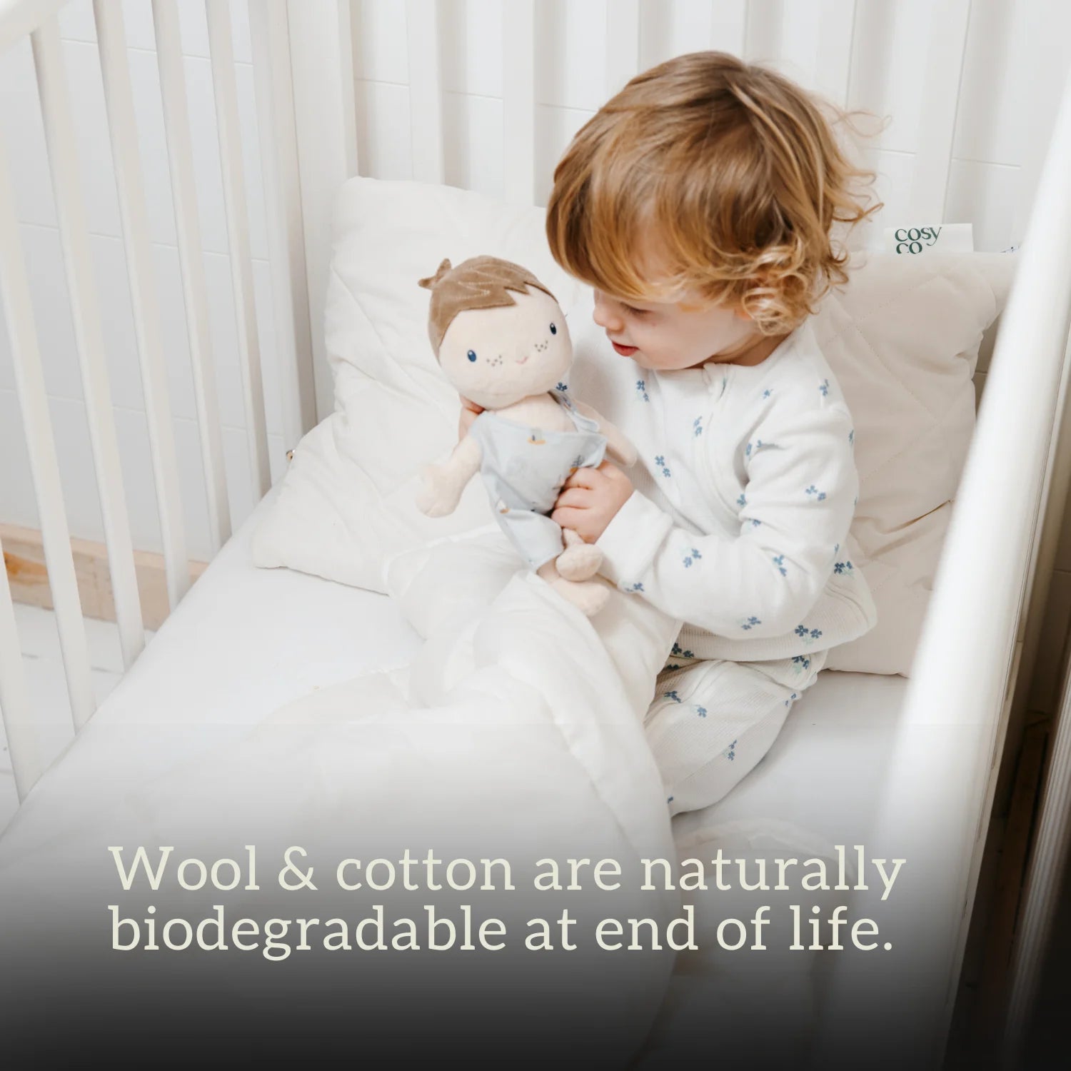 Cot Bed Duvet & Pillow Set - British wool 120x150cm 100% cotton locally made UK hypoallergenic, temperature regulating