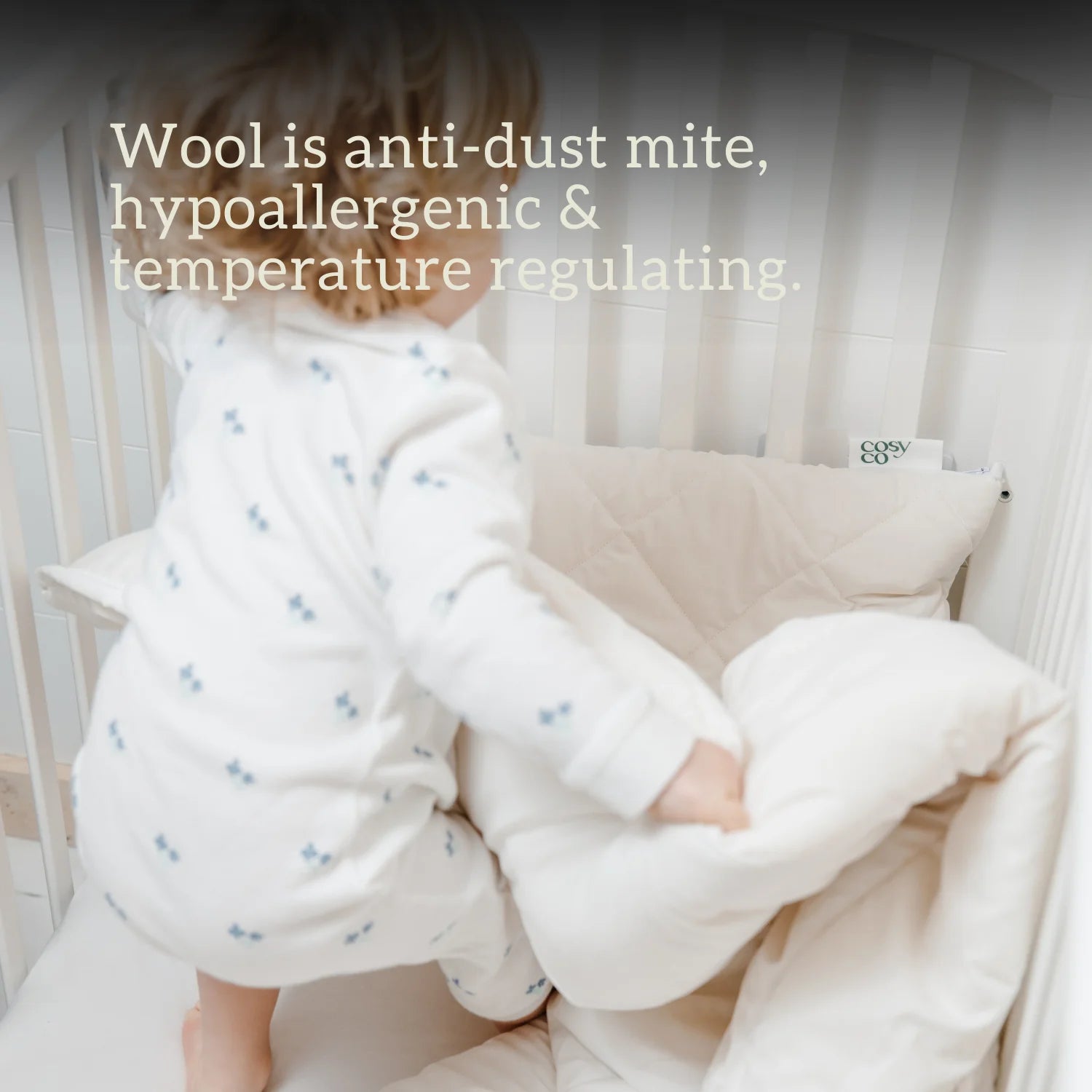 Cot Bed Duvet & Pillow Set - British wool 120x150cm 100% cotton locally made UK hypoallergenic, temperature regulating