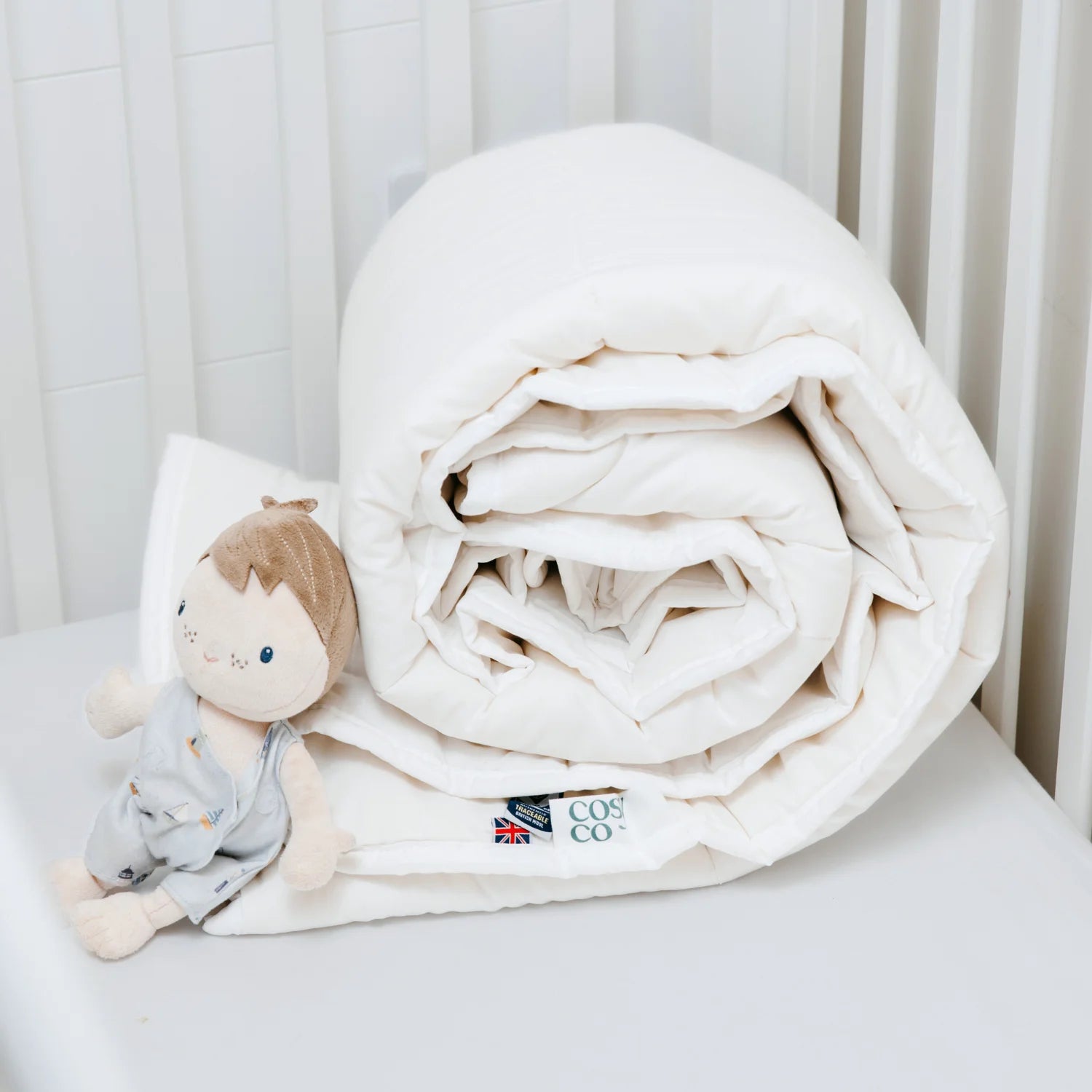 Cot Bed Duvet & Pillow Set - British wool 120x150cm 100% cotton locally made UK
