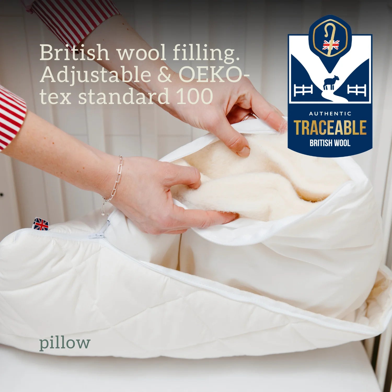 Cot Bed Duvet & Pillow Set - British wool 120x150cm 100% cotton locally made UK hypoallergenic, temperature regulating