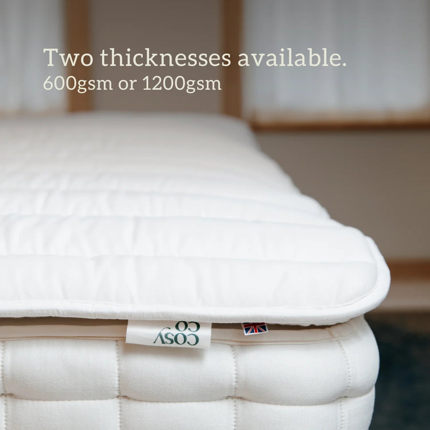 British Wool Mattress Topper - 100% Egyptian Cotton Handmade in the UK Two thicknesses available. 600gsm or 1200gsm